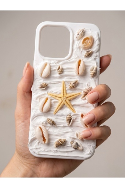 FİŞNEİLETİŞİM İPHONE 13/14 UYUMLU DENİZ 3D YILDIZI DESENLİ WHİTE CREAM KILIF