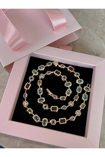 h&b design jewel Renkli Baget Taşlı Kolye