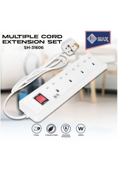 Hi Max 3 Meter Length 4 Way Power Strip