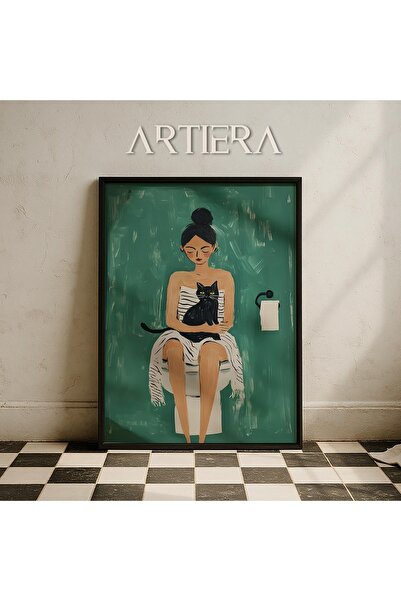 HİGUERA Γυναίκα και γάτα στην τουαλέτα Αφηρημένη ζωγραφική τοίχου μπάνιου με ...