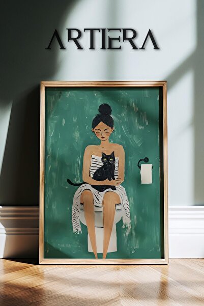 HİGUERA Γυναίκα και γάτα στην τουαλέτα Αφηρημένη ζωγραφική τοίχου μπάνιου με ...