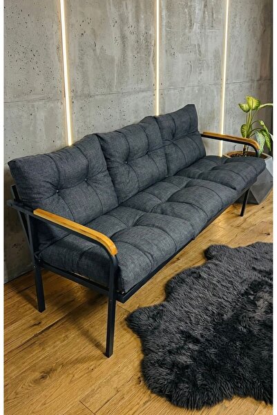 Madame Home Antrasit Balkon, Bahçe, Cafe - Metal Kanepe Koltuk Takımı – 3’ Lü