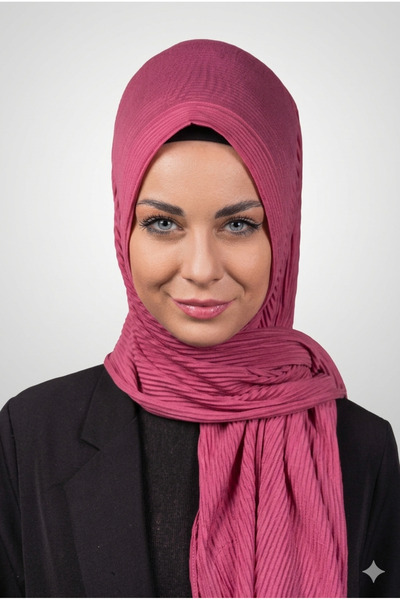 Şalcenneti.com Pratik Pliseli Şal Hazır Geçmeli Organik Nar Rengi Süngerli Model