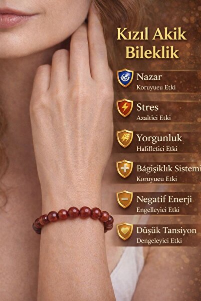 doğaltaşboncukişleri Agate Stone Bracelet (Red Agate)