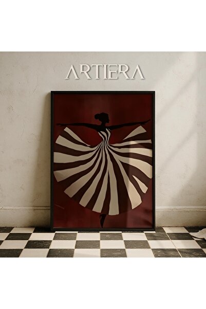 HİGUERA Soil Tones Brown Stripes Dancing Woman Σύγχρονη ζωγραφική τοίχου με ξ...