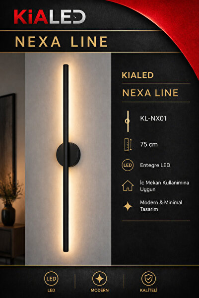 kialed Modern Elektrikli Siyah Dikey Duvar Apliği