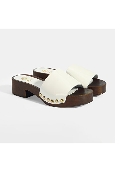 Desa Women's White Studded Detailed Heeled Slippers
