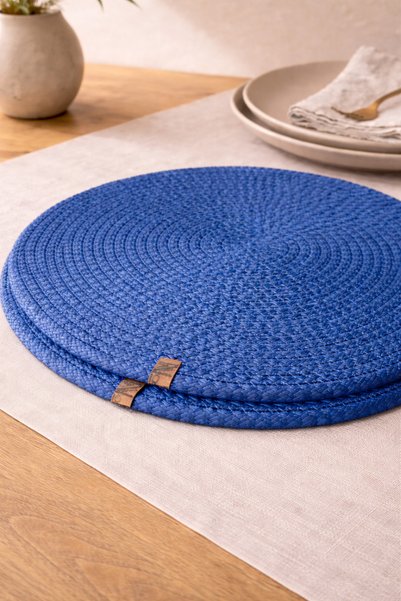 Naspar Cobalt Blue 2 Pieces 32cm Supla Plate Coasters / American Service / Plate Coasters Summer Tableware, Balcony and Garden Table Decoration
