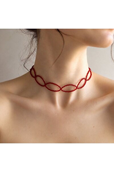LeylanTakı Kadın Kırmızı choker El Yapımı Kolye Bijuteri Hediye Aksesuar