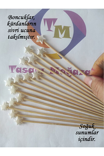 BEYHAN BAYHAN 15 Cm Uzun Kürdan - 30 Adet Dekoratif Yıldız Boncuklu Kokteyl K...
