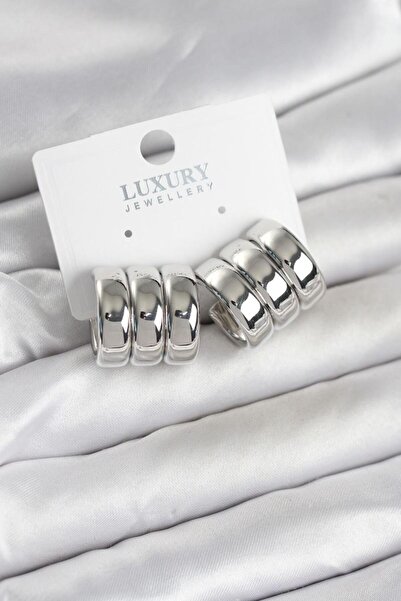 Clariss أقراط نسائية ثلاثية المظهر بلون فضي نحاسي - TJ-BKP11756