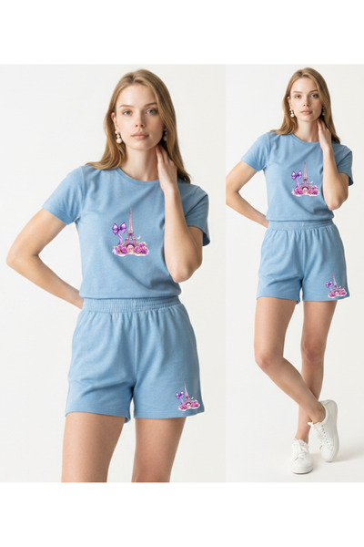 HOFFNUNG Σετ μπλουζάκι και σορτς UNISEX με στάμπα Πύργου του Άιφελ με 2 νήματα