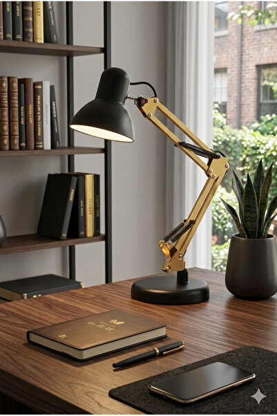 NisaLuce Angdesign Akrobat Masa Lambası •Altın-Siyah• Açılı Ayarlanabilir Har...