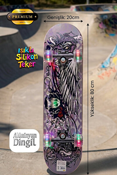 düşler oyuncak dünyası Silikon Tekerli Üstü Siyah Zımparalı Ahşap Kaykay 80 c...