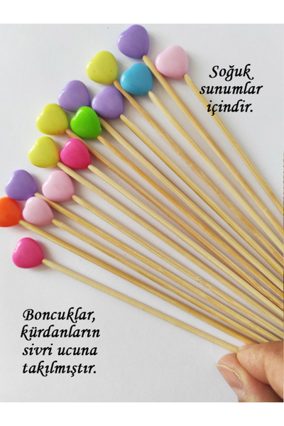 BEYHAN BAYHAN 15 Cm Uzun Kürdan - 10 Adet Dekoratif Renkli Kalp Boncuklu Kokt...