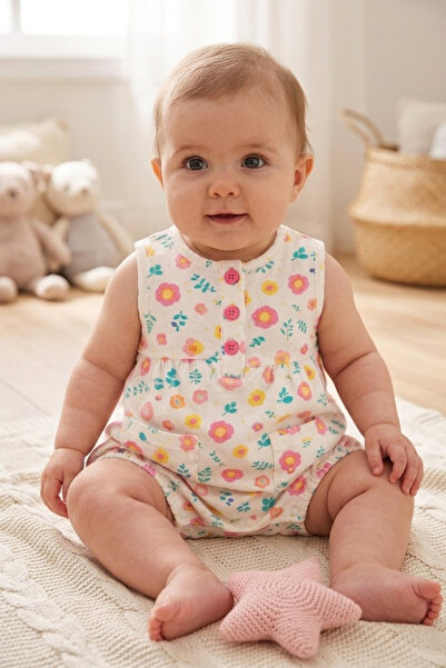For My Baby Baby Girl Patterned Summer Jumpsuit with Pockets