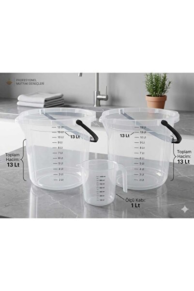 ZİVORA 3'lü Set Kapaksız Su Kovası 13 Litre Şeffaf 2 Adet Temizlik Kovası Ve ...