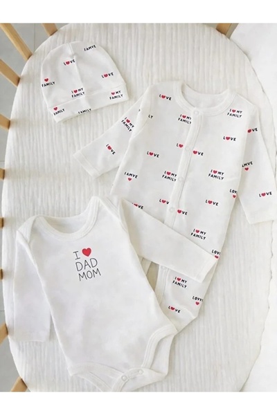 biyan collection Unisex I Love Family & I Love Dad Mom Bebek Tulum Zıbın Şapk...