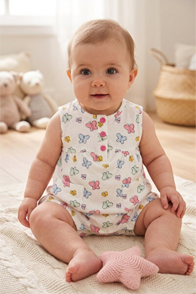 For My Baby Baby Girl Patterned Summer Jumpsuit with Pockets