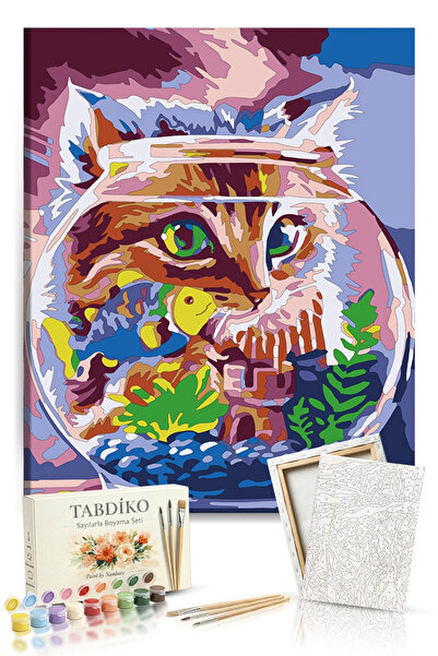 Tabdiko Sayılarla Boyama Seti 40 x 50 cm Tuval Şasesine Gerili Kedilerin Dünyası