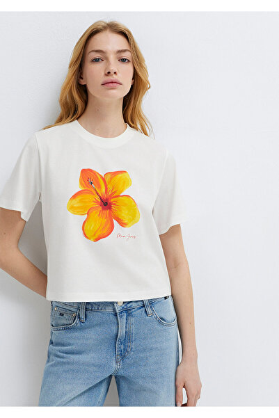 Mavi Ecru-T-Shirt mit Blumenmuster, normale Passform 1614150-70057