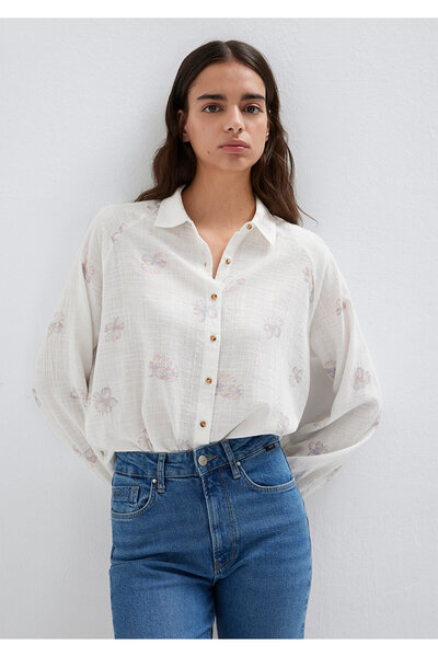 Mavi Flower Printed Ecru Shirt Loose Fit / Relaxed Comfortable Cut 122514-91496