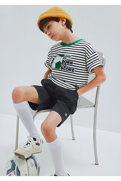 Mavi Game On bedrucktes Ecru-T-Shirt. Lockerer Schnitt / Bequemer, lockerer S...