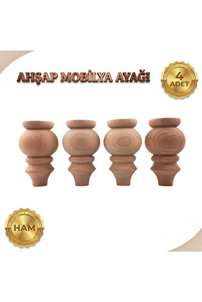 akyolahsap M01 - Koltuk Ayağı | Berjer Ayağı | Kayın Ahşap 4'Lü Set - 12 cm