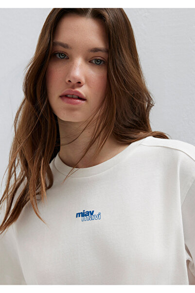 Mavi Miav Bedrucktes Ecru T-Shirt Crop / Kurz geschnitten 1614091-70057