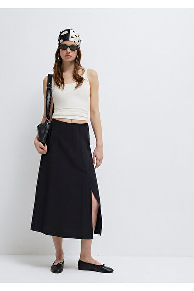 Mavi Μίντι φούστα από λινό μείγμα σε μαύρο χρώμα 1310849-900