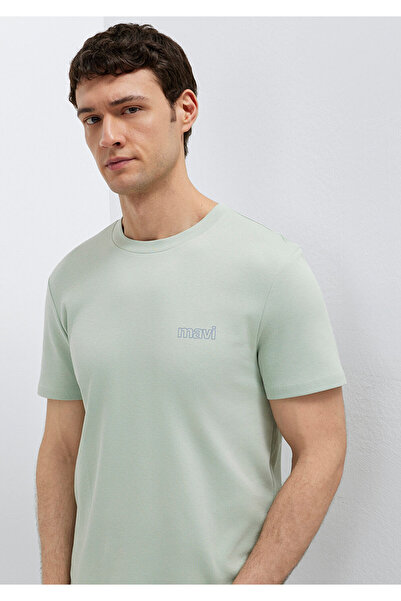 Mavi Grünes Interlock-T-Shirt mit Logo-Print, schmale Passform 0610360-71464