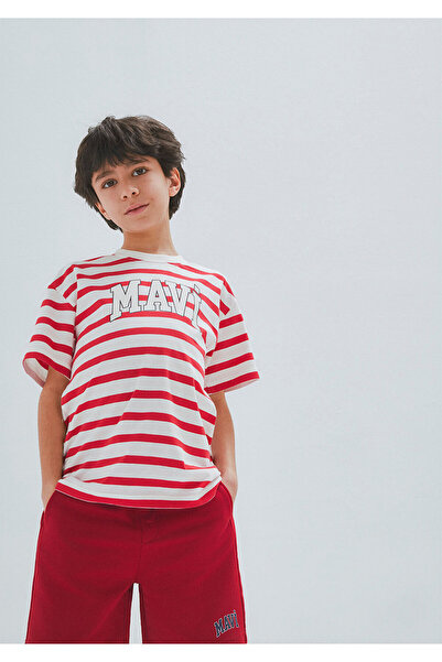 Mavi Gestreiftes T-Shirt mit Logo-Print, lockerer Schnitt / bequemer Schnitt ...