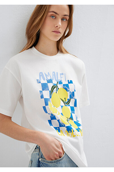 Mavi Amalfi bedrucktes Ecru-T-Shirt, lockere Passform / lockerer, bequemer Sc...