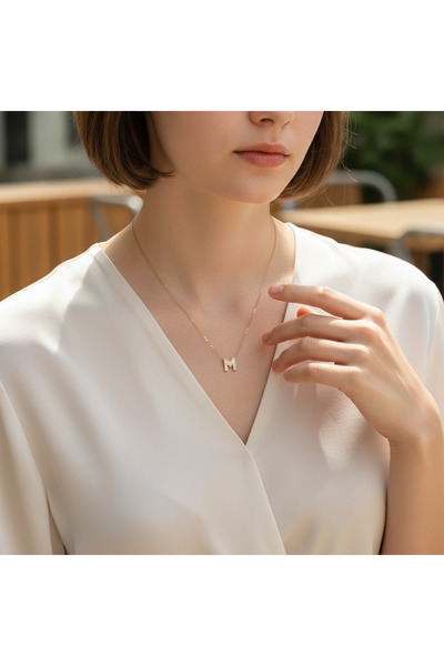 Mimoza Accessories Zirkon Gold Harf Kolye- Minimal Harf Kadın Kolye