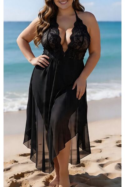 Nathalie Lingerie Γυναικείο νυχτικό με δαντέλα με λεπτομέρειες, μακρύ διαφανέ...