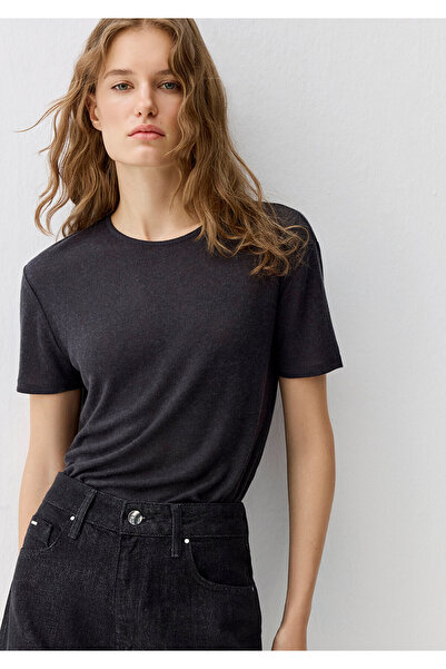 Mavi Γυναικείο μπλουζάκι από μάλλινο μείγμα μαύρο βασικό 1613653-80022