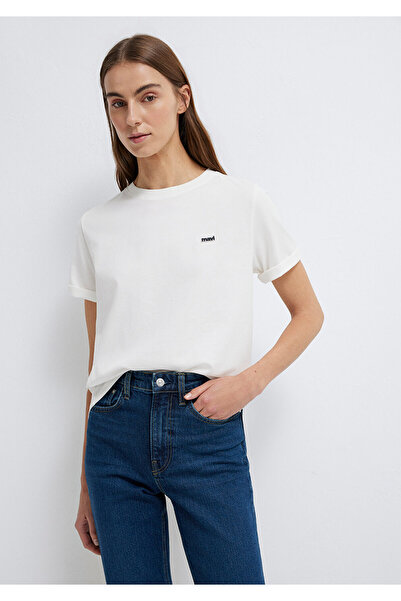 Mavi Logo-bedrucktes Ecru Damen-T-Shirt M1613407-70057