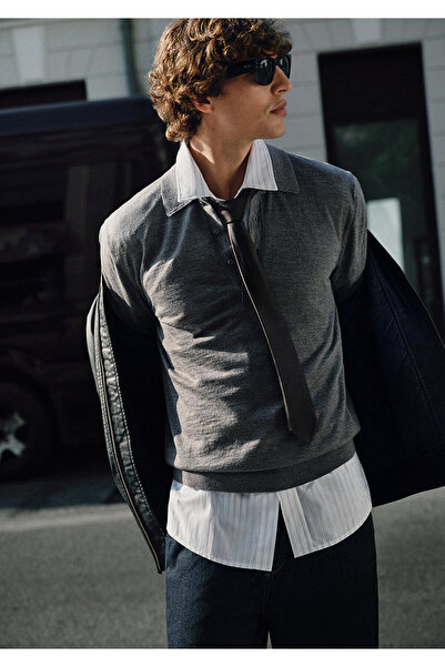 Mavi Grauer Wollstrick-Polo 0710387-80018