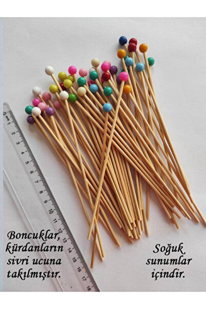 BEYHAN BAYHAN 15 Cm Uzun Kürdan - 50 Adet Renkli Yuvarlak Boncuklu Kokteyl Ka...