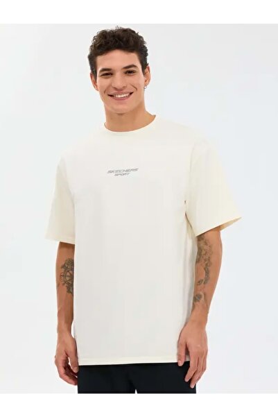SKECHERS S231094 M Graphic Tee Reflect Logo Oversize T-Shirt Erkek Tişort BEJ