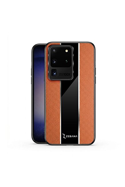 Zebana Samsung Galaxy S20 Ultra Uyumlu Kılıf Premium Deri Kılıf Kahverengi