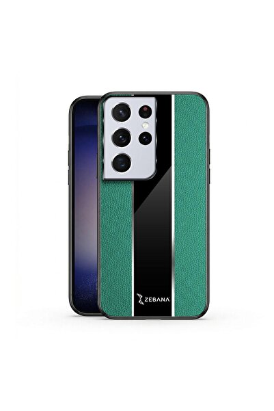 Zebana Samsung Galaxy S21 Ultra Uyumlu Kılıf Premium Deri Kılıf Yeşil
