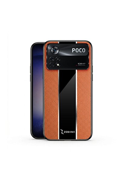 Zebana Xiaomi Poco X4 Pro 5G Uyumlu Kılıf Premium Deri Kılıf Kahverengi