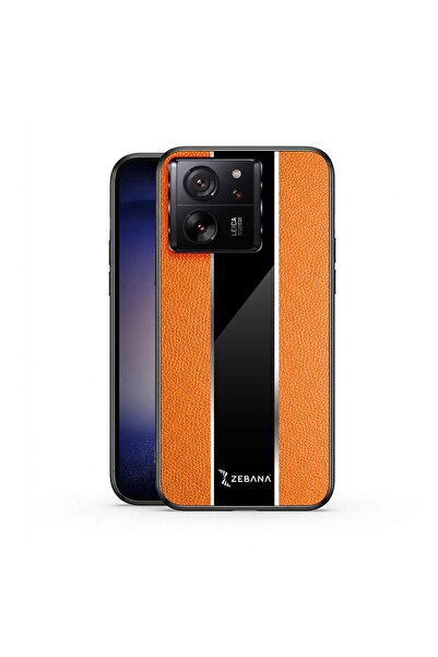 Zebana Xiaomi Mi 13T Pro Uyumlu Kılıf Premium Deri Kılıf Turuncu