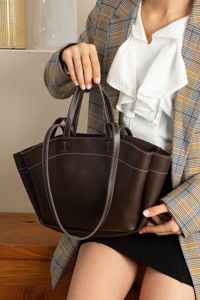 POLOGRAND London Original Large Size Tote Makeup Bag Luxury Soft Leather Double Strap Handbag, Shoulder Bag