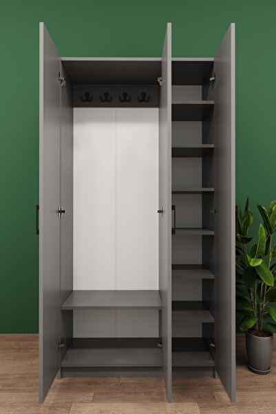 asratrend Lüks 3 Kapaklı Portmanto Askılı Vestiyer %100 MDF Ayakkabılık Dolabı V07