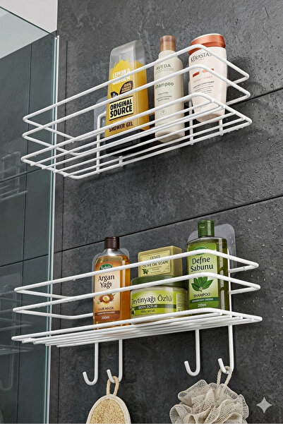 TncPatiShop Αυτοκόλλητο ράφι κουζίνας μπάνιου με 4 γάντζους 2 τεμάχια οργανωτ...