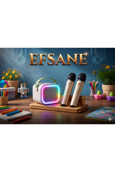 TEKNOKUTUM ÇİFT MİKROFONLU LED Işıklı Taşınabilir Karaoke Hoparlör - USB & Au...