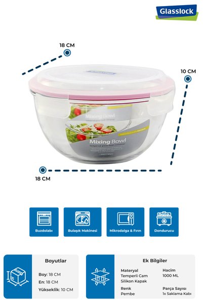Prima Nova Glasslock Yuvarlak Cam Saklama Kabı 1000 ml