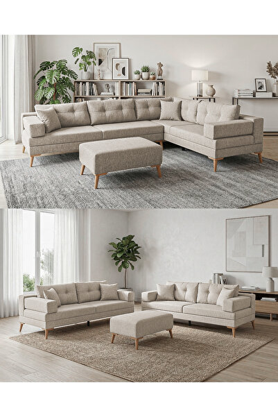 Velura Home & Living Zeri Modüler Yataklı Koltuk Takımı & 2 Adet Üçlü Kanepe ...
